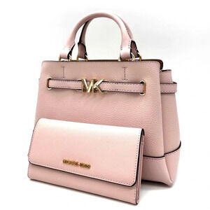Michael Kors Reed Small Satchel Crossbody Bag & Large Trifold Wallet Light Pink